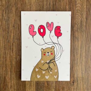 Ansichtkaart Beer met LOVE Ballon