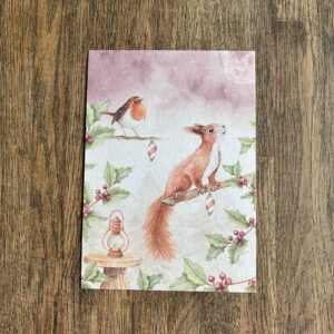 Kerstkaart Eekhoorntje met Roodborstje