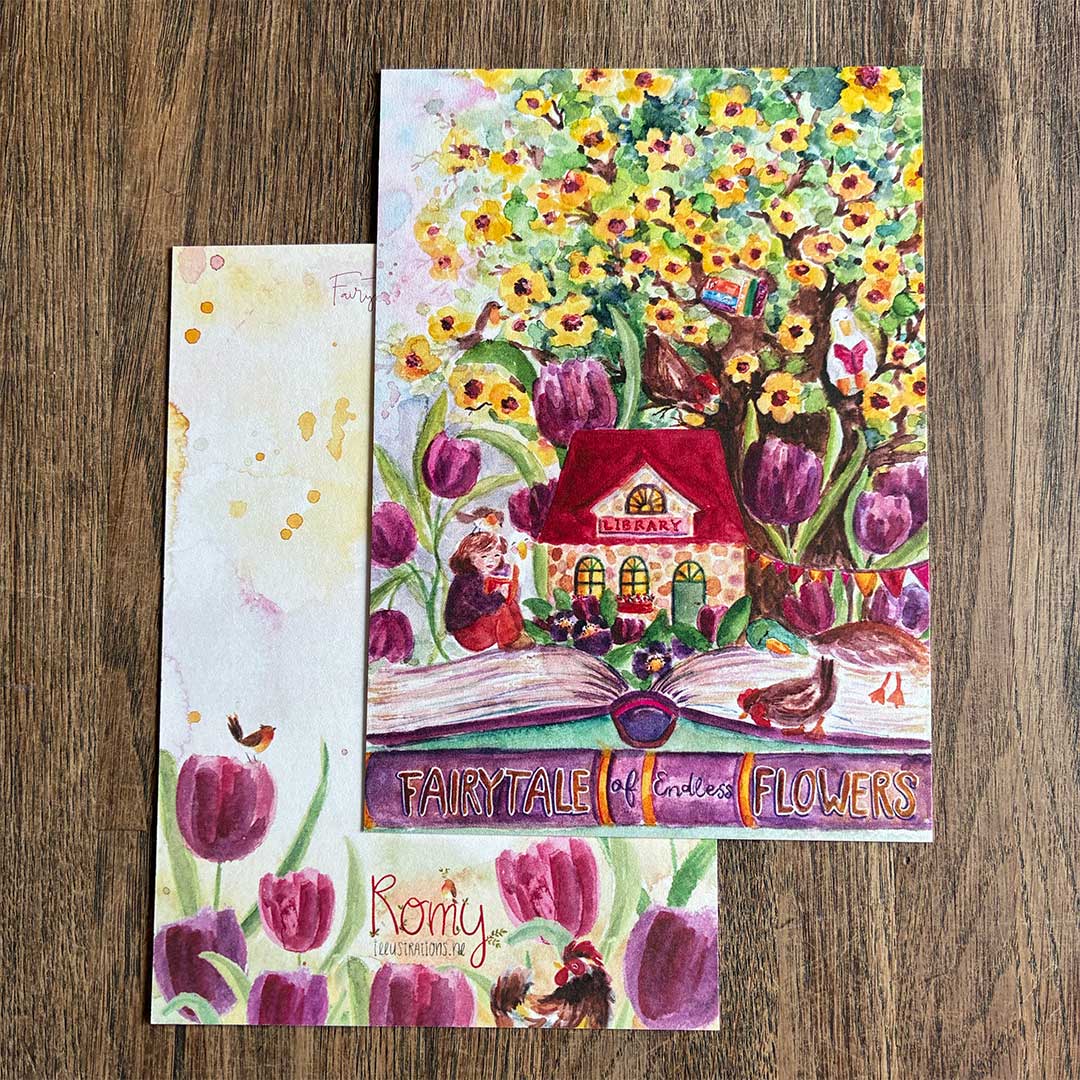 Postkaart Boekenhuis met Bloemen
