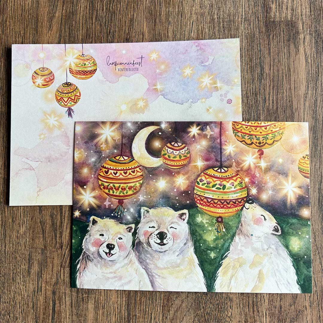 Postkaart IJsberen met Lampionnen