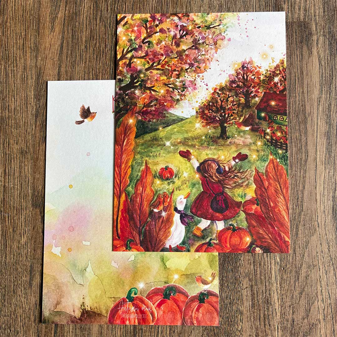 Postkaart Meisje in Herfstnatuur