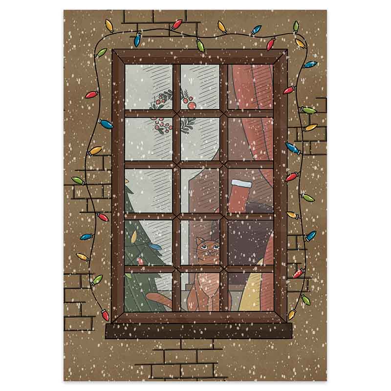 Kerstkaart Kat in Raam - Afbeelding 3